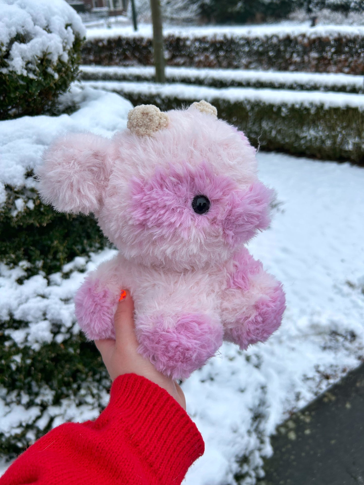 CROCHET FLUFFY PINK COW PLUSHIE