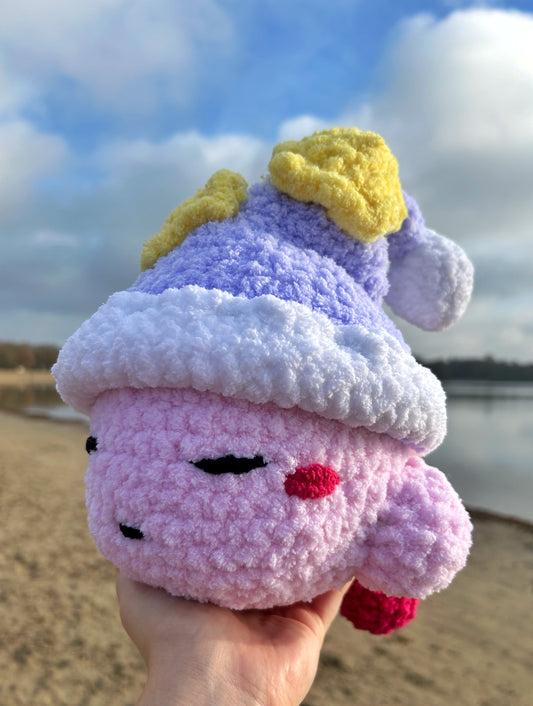 CROCHET KIRBY WITH SLEEPY HAT PLUSHIE