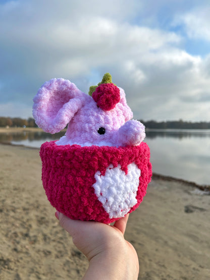 CROCHET STRAWBERRY ELEPHANT MUG PLUSHIE