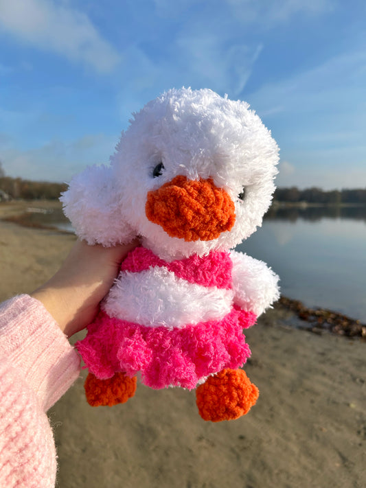 CROCHET FLUFFY WHITE DUCK IN BIKINI TOP PLUSHIE