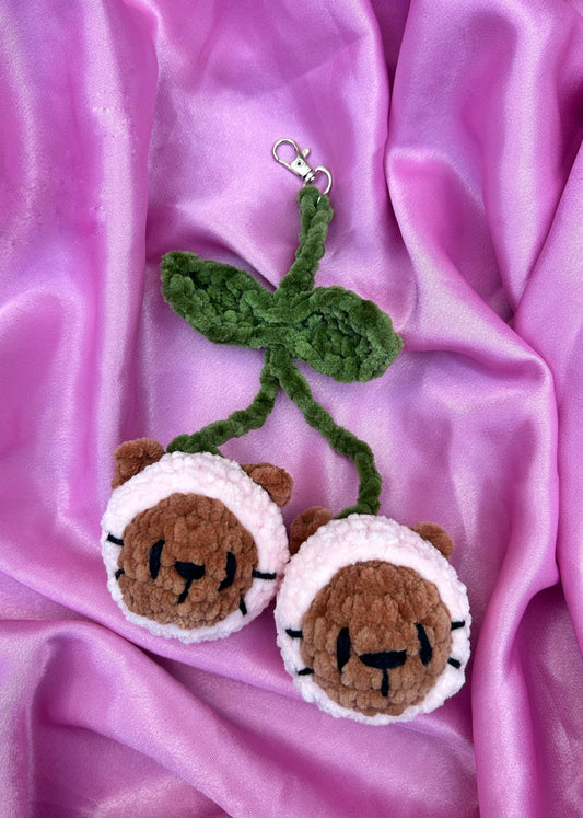 CROCHET CHERRY BEAR BAG CHARM PLUSHIE