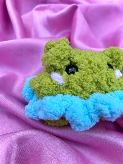 CROCHET FROG WITH BLUE SKIRT PLUSHIE