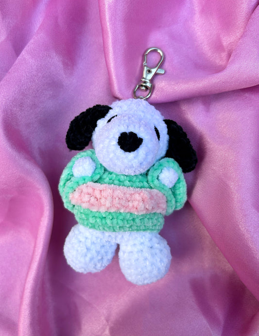 CROCHET SNOOPY IN KIMONO KEYCHAIN PINK & GREEN PLUSHIE
