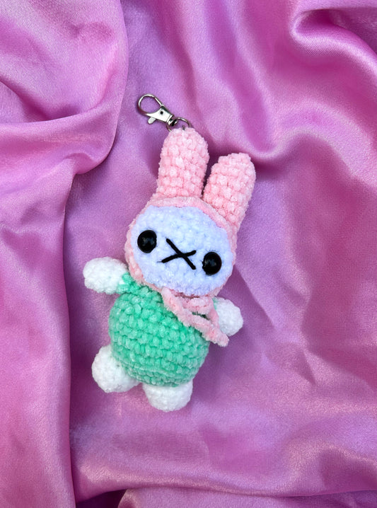CROCHET MIFFY KEYCHAIN GREEN & PINK PLUSHIE