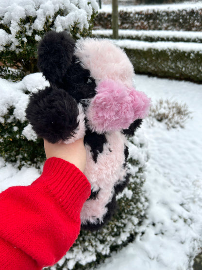 CROCHET FLUFFY BLACK & PINK COW PLUSHIE