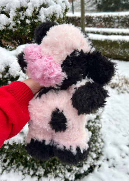 CROCHET FLUFFY BLACK & PINK COW PLUSHIE