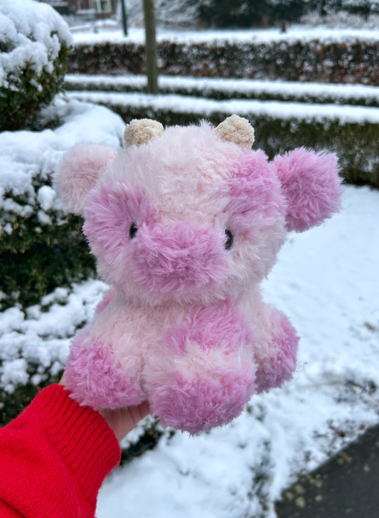 CROCHET FLUFFY PINK COW PLUSHIE